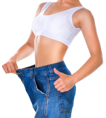Weight Loss Woman isolated on a white background. Slim Body